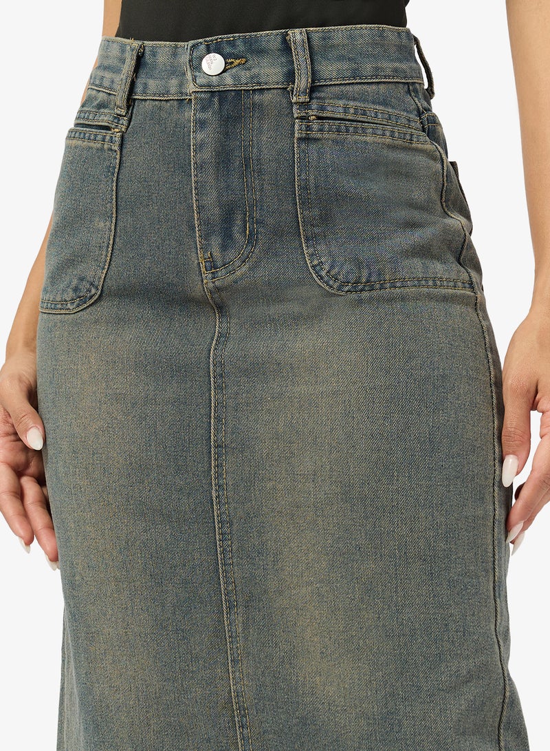 Ginger Denim Straight Fit Midi Skirt - Image 3